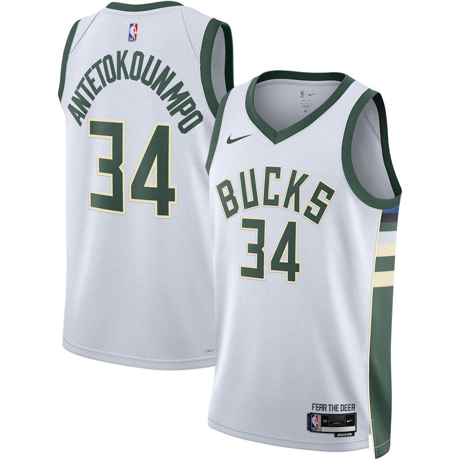 Men Milwaukee Bucks #34 Giannis Antetokounmpo Nike White 2022-23 Swingman NBA Jersey->youth nba jersey->Youth Jersey